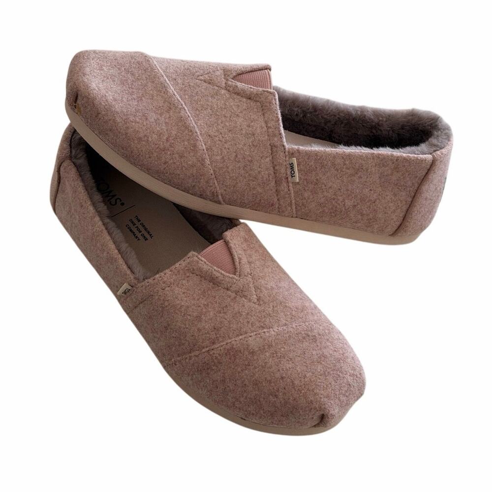 NWOT TOMS Alpargata Pale Mauve Felt Faux Fur Lined Slip On Shoes 8.5 New